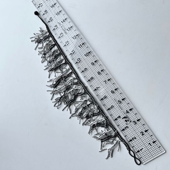 VTG Handmade Seed Bead Coral Fringe Statement Necklace Black White Boho Artwear - Picture 3 of 9